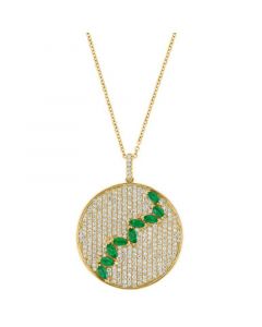 EFFY® Emerald (7/8 ct. t.w.) & Diamond (1-1/10 ct. t.w.) Pavé Disc 18" Pendant Necklace in 14k Gold