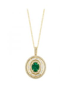 EFFY® Emerald (1-1/2 ct. t.w.) & Diamond (5/8 ct. t.w.) Multi-Halo 18" Pendant Necklace in 14k Gold