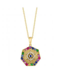 EFFY® Multi-Gemstone (5/8 ct. t.w.) & Diamond (1/20 ct. t.w.) Ship Wheel 18" Pendant Necklace in 14k Gold