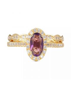 2-Pc. Set Sky Blue Topaz (1 ct. t.w.) & White Topaz (1/4 ct. t.w.) Halo Ring & Fitted Band in Gold-Plated Sterling Silver (Also in Amethyst)