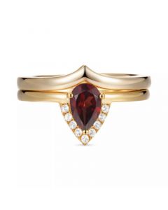 2-Pc. Set Garnet (5/8 ct. t.w.) & White Topaz (1/20 ct. t.w.) V Halo Ring & Fitted Band in Gold-Plated Sterling Silver (Also in Amethyst)