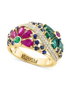 EFFY® Multi-Gemstone (2-3/4 ct. t.w.) & Diamond (1/4 ct. t.w.) Flower Openwork Ring in 14k Gold