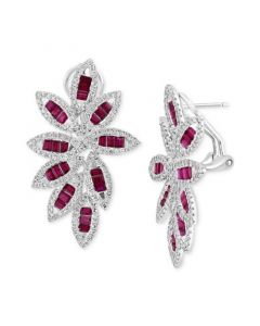 EFFY® Ruby (2-3/4 ct. t.w.) & Diamond (1-1/20 ct. t.w.) Floral Statement Earrings in 14k White Gold