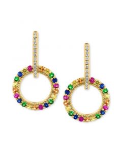 EFFY® Multi-Gemstone (1-1/20 ct. t.w.) & Diamond (1/8 ct. t.w.) Circle Drop Earrings in 14k Gold-Plated Sterling Silver