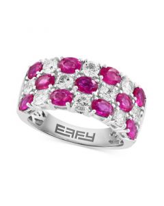 EFFY® Ruby (3-3/8 ct. t.w.) & White Sapphire (2-1/5 ct. t.w.) Checkerboard Statement Ring in 14k White Gold