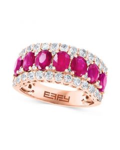 EFFY® Ruby (3 ct. t.w.) & White Sapphire (1 ct. t.w.) Triple Row Ring in 14k Rose Gold