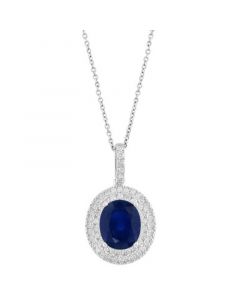 EFFY® Sapphire (4-1/3 ct. t.w.) & Diamond (5/8 ct. t.w.) Halo 18" Pendant in 14k White Gold