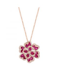 EFFY® Ruby (3-3/4 ct. t.w.) & Diamond (5/8 ct. t.w.) Flower 18"Pendant Necklace in 14k Rose Gold