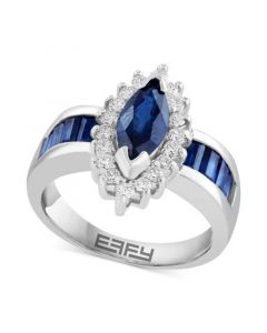 EFFY® Sapphire (2-1/6 ct. t.w.) & Diamond (1/3 ct. t.w.) Marquise Halo Ring in 14k White Gold