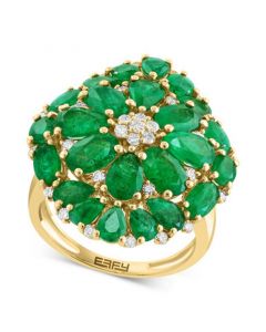 EFFY® Emerald (6-1/4 ct. t.w.) & Diamond (3/8 ct. t.w.) Flower Cluster Ring in 14k Yellow Gold