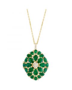 EFFY® Emerald (6-1/4 ct. t.w.) & Diamond (3/8 ct. t.w.) Flower Cluster 18" Pendant Necklace in 14k Gold