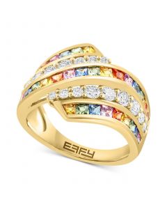 EFFY® Multi-Sapphire (1-3/4 ct. t.w.) & Diamond (3/4 ct. t.w.) Multirow Swirl Ring in 14k Gold