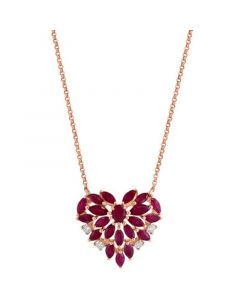 EFFY® Ruby (2-1/3 ct. t.w.) & Diamond (1/8 ct. t.w.) Heart Cluster 18" Pendant Necklace in 14k Rose Gold