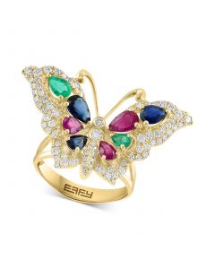 EFFY® Multi-Gemstone (2-1/4 ct. t.w.) & Diamond (3/4 ct. t.w.) Butterfly Ring in 14k Gold