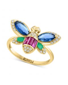 EFFY® Multi-Gemstone (1-3/4 ct. t.w.) & Diamond (1/6 ct. t.w.) Butterfly Ring in 14k Gold