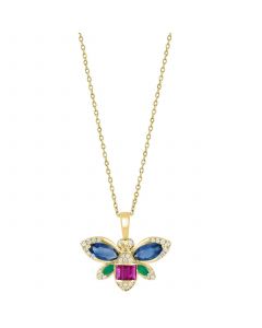 EFFY® Multi-Gemstone (1-3/4 ct. t.w.) & Diamond (1/6 ct. t.w.) Bee 18" Pendant Necklace in 14k Gold