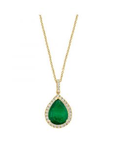 EFFY® Limited Edition Emerald (4-1/4 ct. t.w.) & Diamond (1/3 ct. t.w.) Pear Halo 18" Pendant in 14k Gold