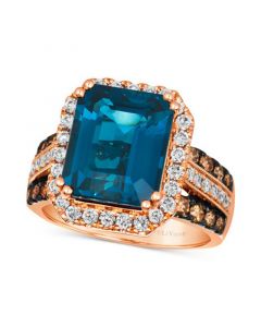 Deep Sea Blue Topaz (6 ct. t.w.) & Diamond (1 ct. t.w.) Statement Ring in 14k Rose Gold