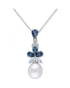 Cultured Freshwater Pearl (9-1/2 - 10mm) & Multi-Topaz (3-1/5 ct. t.w.) 18" Pendant Necklace in Sterling Silver