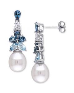 Cultured Freshwater Pearl (8-1/2 - 9mm) & Multi-Topaz (2-1/2 ct. t.w.) Drop Earrings in Sterling Silver