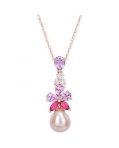 Pink Cultured Freshwater Pearl (9-1/2mm) & Multi-Gemstone (2-3/8 ct. t.w.) 18" Pendant Necklace in 18k Rose Gold-Plated Sterling Silver