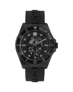 Men's The $kull Diver Black Silicone Strap Watch 44mm