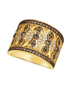 Chocolate Diamond (5/8 ct. t.w.) & Nude Diamond (1/4 ct. t.w.) Openwork Wide Ring in 14k Gold