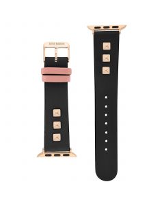 Women's Black and Pink Synthetic Leather Band with Rose Gold-Tone Alloy Accents Compatible with 38, 40, 41mm Apple Watch