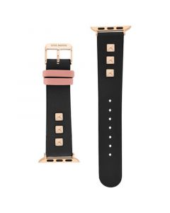 Women's Black and Pink Synthetic Leather Band with Rose Gold-Tone Alloy Accents Compatible with 42, 44, 45, 49mm Apple Watch