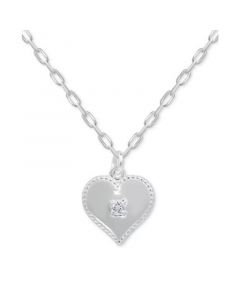 Cubic Zirconia Polished Heart Paperclip Link Pendant Necklace, 16" + 2" extender, Created for Macy's