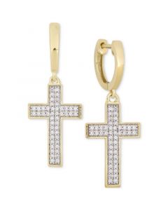 Men's Diamond Cross Dangle Huggie Hoop Earrings (1/4 ct. t.w.) in 10k Gold