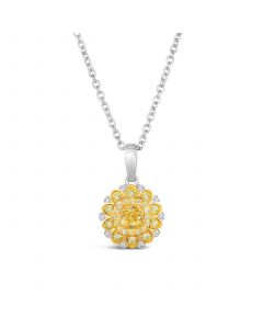 Sunny Yellow Diamond (3/8 ct. t.w.) & Vanilla Diamond Accent Starflower Pendant Necklace in Platinum & 14K Gold