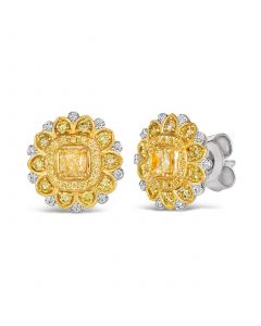 Sunny Yellow Diamond (5/8 ct. t.w.) & Vanilla Diamond Accent Starflower Earrings in Platinum & 14K Gold