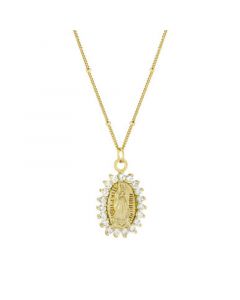 Cubic Zirconia Virgen of Guadalupe Oval Medal in 18K Over Sterling Silver