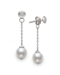 Freshwater Pearl (7-8mm) & Cubic Zirconia Drop Earrings in Sterling Silver, Created for Macy's