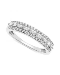 Diamond Baguette & Round Triple Row Band (3/8 ct. t.w.) in 14k White Gold