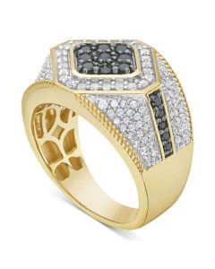 Men's Black & White Diamond Ring (1-1/2 ct. t.w.) in 10k Gold