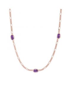 Amethyst Station Figaro Collar Necklace (1-1/5 ct. t.w.) in 14k Rose Gold-Plated Sterling Silver, 16" + 2" extender