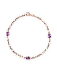 Amethyst Figaro Link Station Bracelet (1-1/5 ct. t.w.) in 14k Rose Gold-Plated Sterling Silver