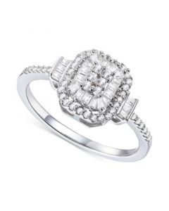 Diamond Baguette & Round Cluster Ring (1/3 ct. t.w.) in Sterling Silver