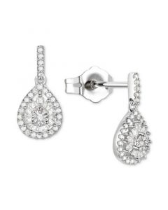 Diamond Baguette & Round Teardrop Cluster Drop Earrings (1/4 ct. t.w.) in Sterling Silver