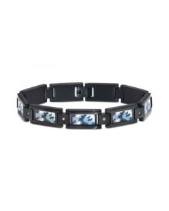 Men's Diamond Accent Camo Carbon Fiber Link Bracelet in Black Ion-Plated Stainless Steel