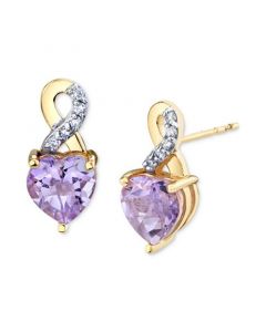 Pink Amethyst (1-5/8 ct. t.w.) & Diamond (1/20 ct. t.w.) Heart Stud Earrings in 10k Gold