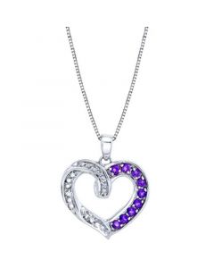 Amethyst (1/2 ct. t.w.) & Diamond (1/20 ct. t.w.) Heart 18" Pendant Necklace in Sterling Silver