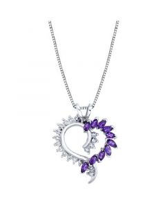 Amethyst (7/8 ct. t.w.) & Diamond (1/20 ct. t.w.) Open Heart 18" Pendant Necklace in Sterling Silver