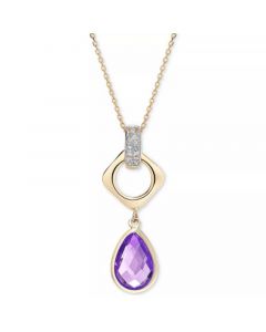 Amethyst (2-1/5 ct. t.w.) & White Topaz (1/8 ct. t.w.) Teardrop 18" Pendant Necklace set in 14k Gold (Also in London Blue Topaz & Citrine)