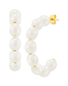 Cultured Freshwater Rice Pearl (5-6mm) C-Hoop Earrings in 14k Gold