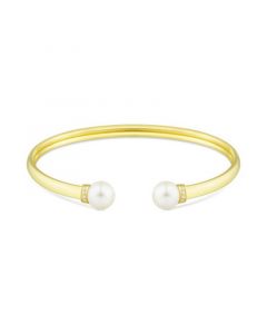 Cultured Freshwater Pearl (8mm) & Diamond (1/20 ct. t.w.) Cuff Bangle Bracelet in 14k Gold-Plated Sterling Silver