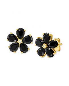 Onyx & Diamond Accent Flower Stud Earrings in 10k Gold