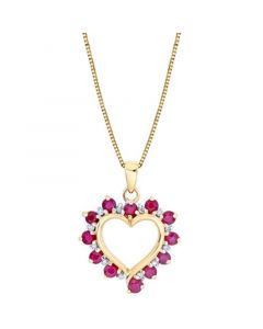 Ruby (1 ct. t.w.) & Diamond (1/10 ct. t.w.) Heart 18" Pendant Necklace in 14k Gold